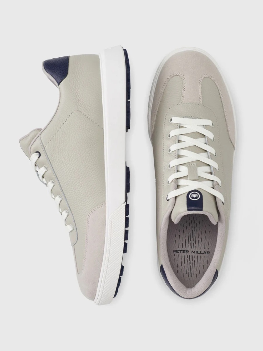NEW Peter Millar Drift Leather Hybrid Course Golf Shoe: Warm Gray/Navy (Size 13)